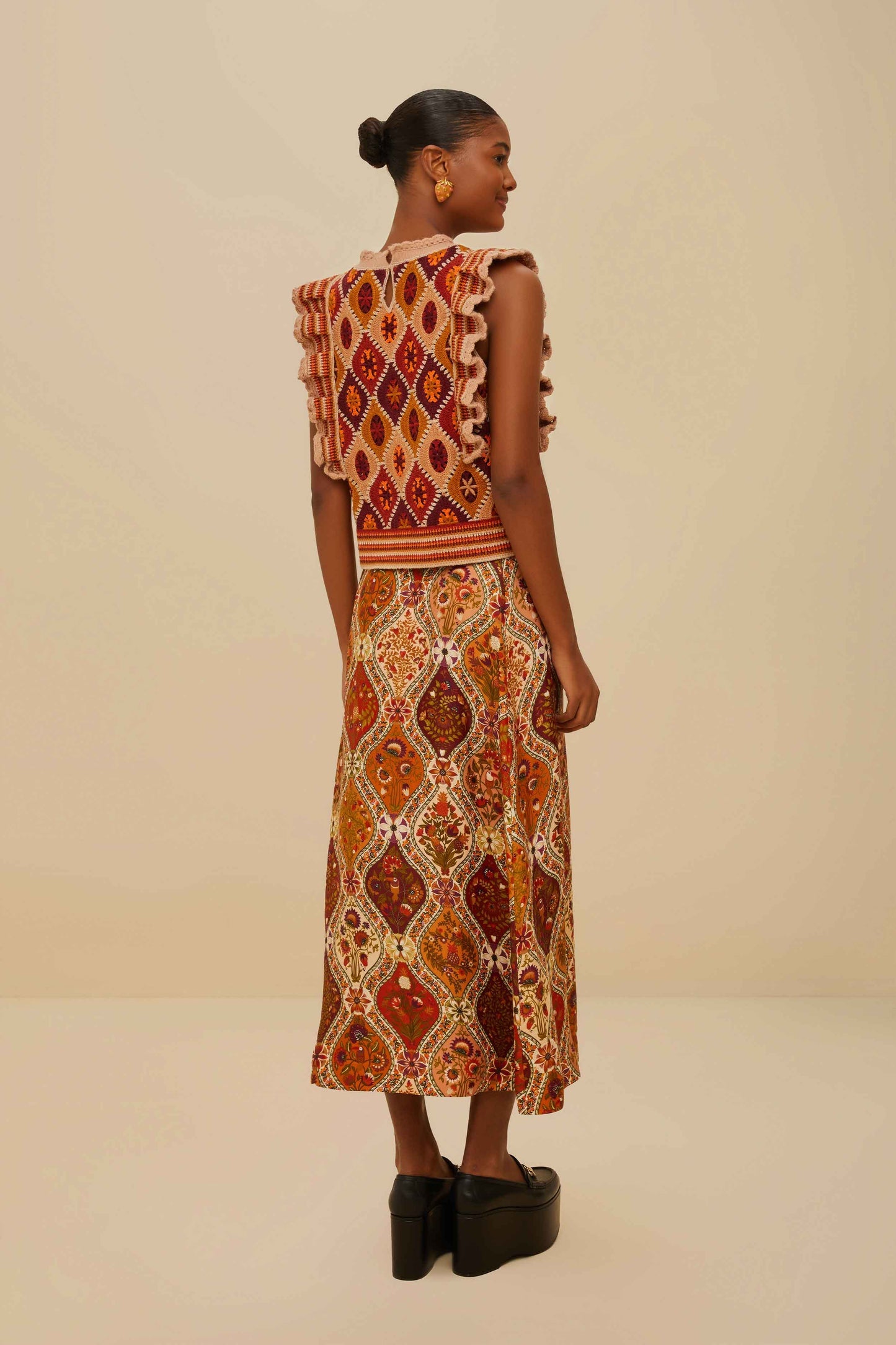 FARM Rio Multicolor Romantic Nature LENZING™ ECOVERO™ Viscose Midi Skirt