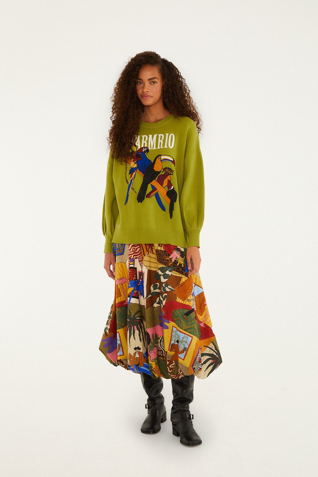 FARM Rio Multicolor Tropical Balloon Organic Cotton Midi Skirt | FARM Rio