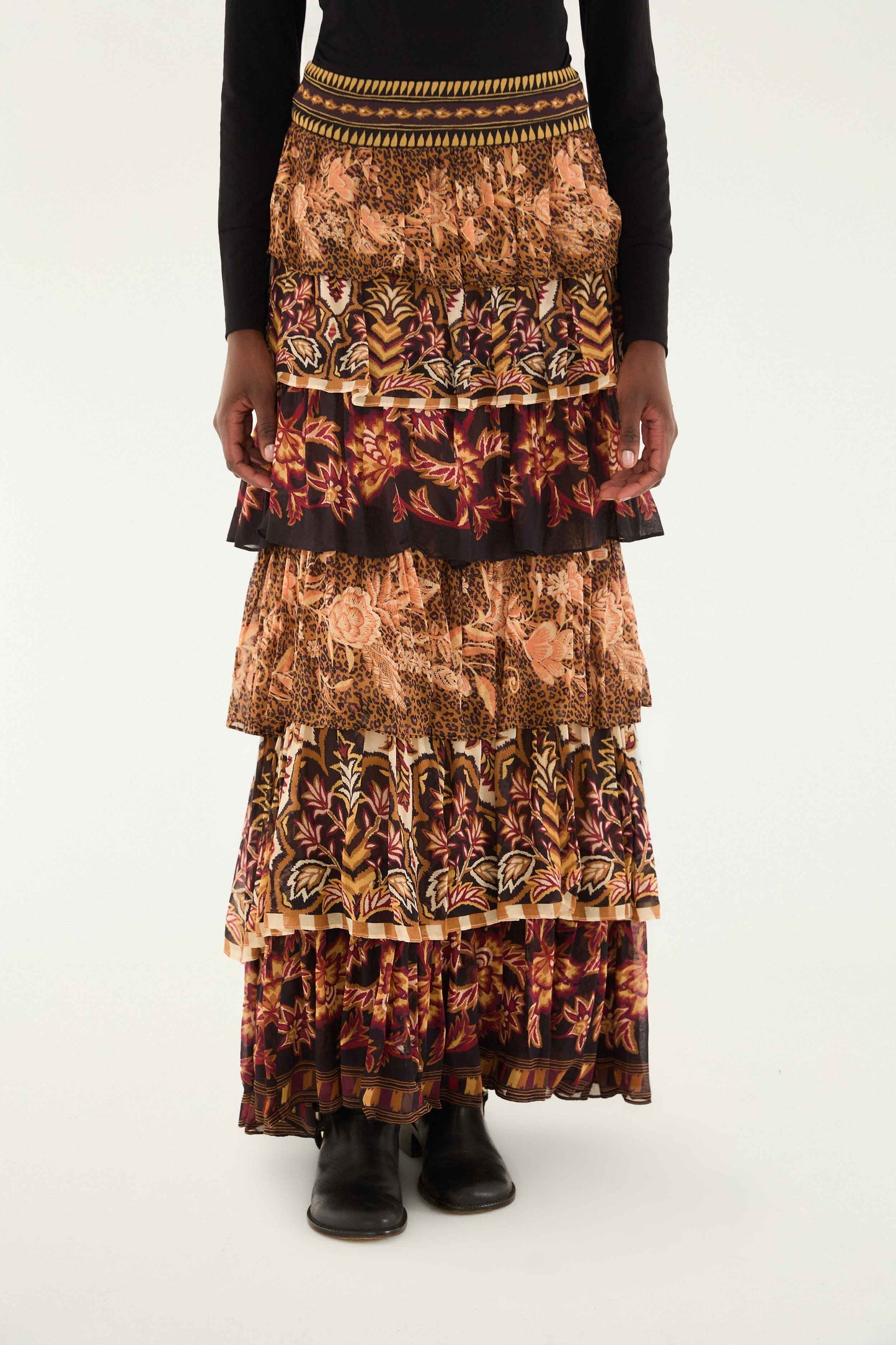 FARM Rio Mixed Scarves Ruffled Maxi Skirt | FARM Rio
