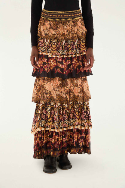 FARM Rio Mixed Scarves Ruffled Maxi Skirt | FARM Rio