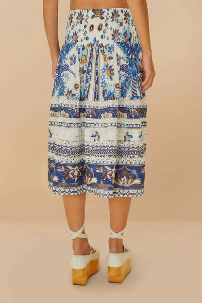 FARM Rio Off-White Ana Tapestry Organic Cotton Midi Skirt