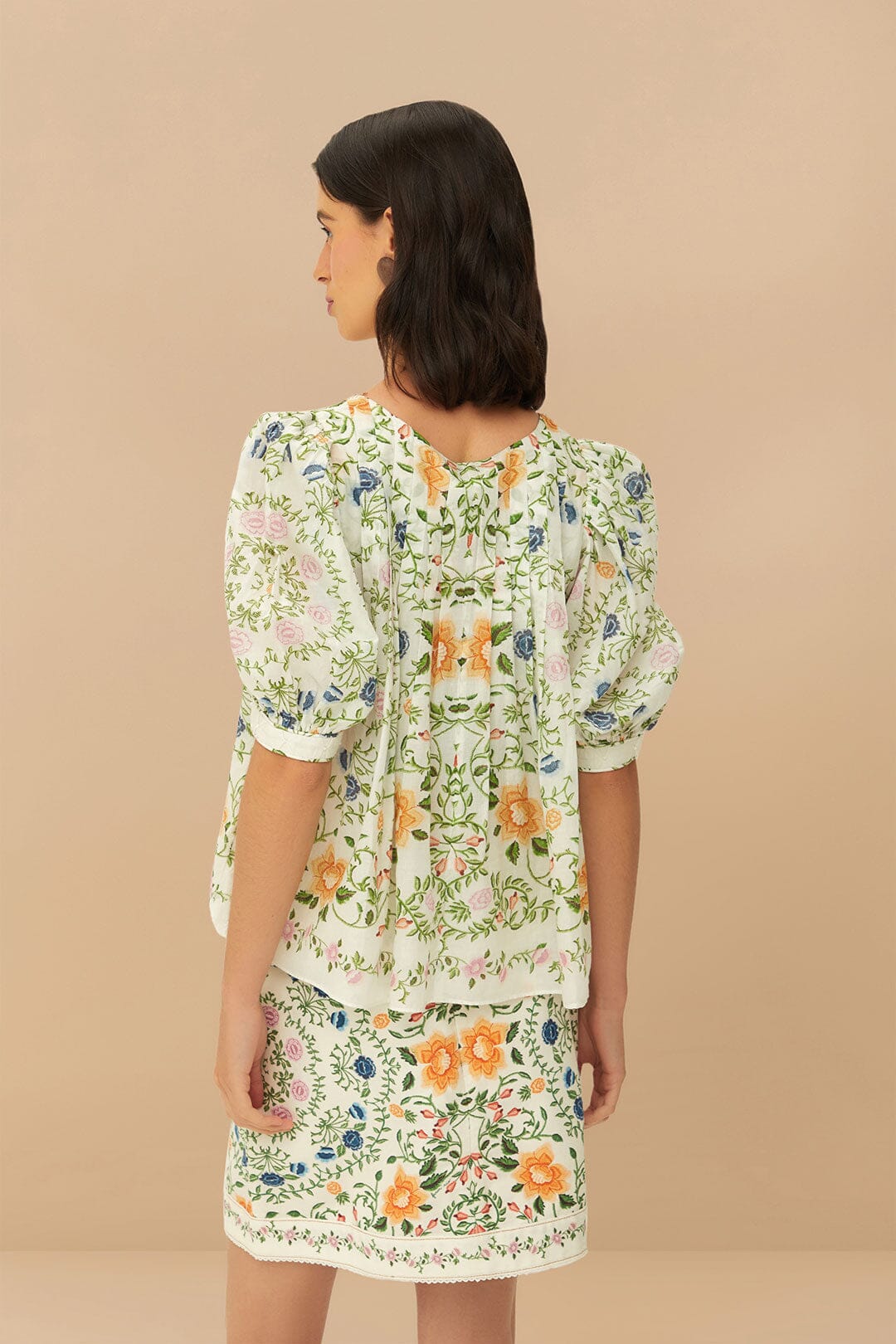 FARM Rio Off-White Folk Floral Mini Skirt