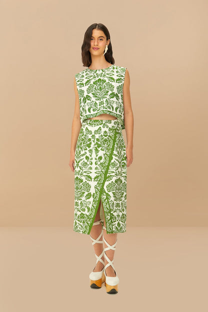 FARM Rio Green Delicate Tapestry LENZING™ ECOVERO™ Euroflax™ Midi Skirt