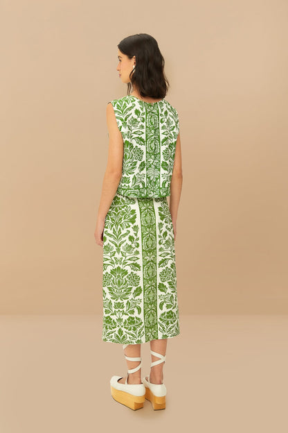 FARM Rio Green Delicate Tapestry LENZING™ ECOVERO™ Euroflax™ Midi Skirt