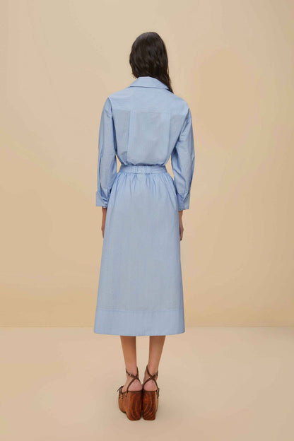 FARM Rio Blue Banana Cocina Striped Midi Skirt