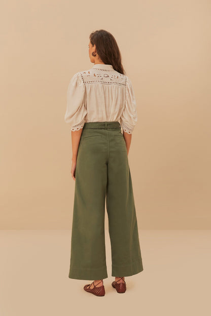 FARM Rio Green Twill Pleated Wide Pants