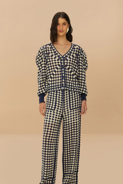 FARM Rio Blue & White Crochet Pants