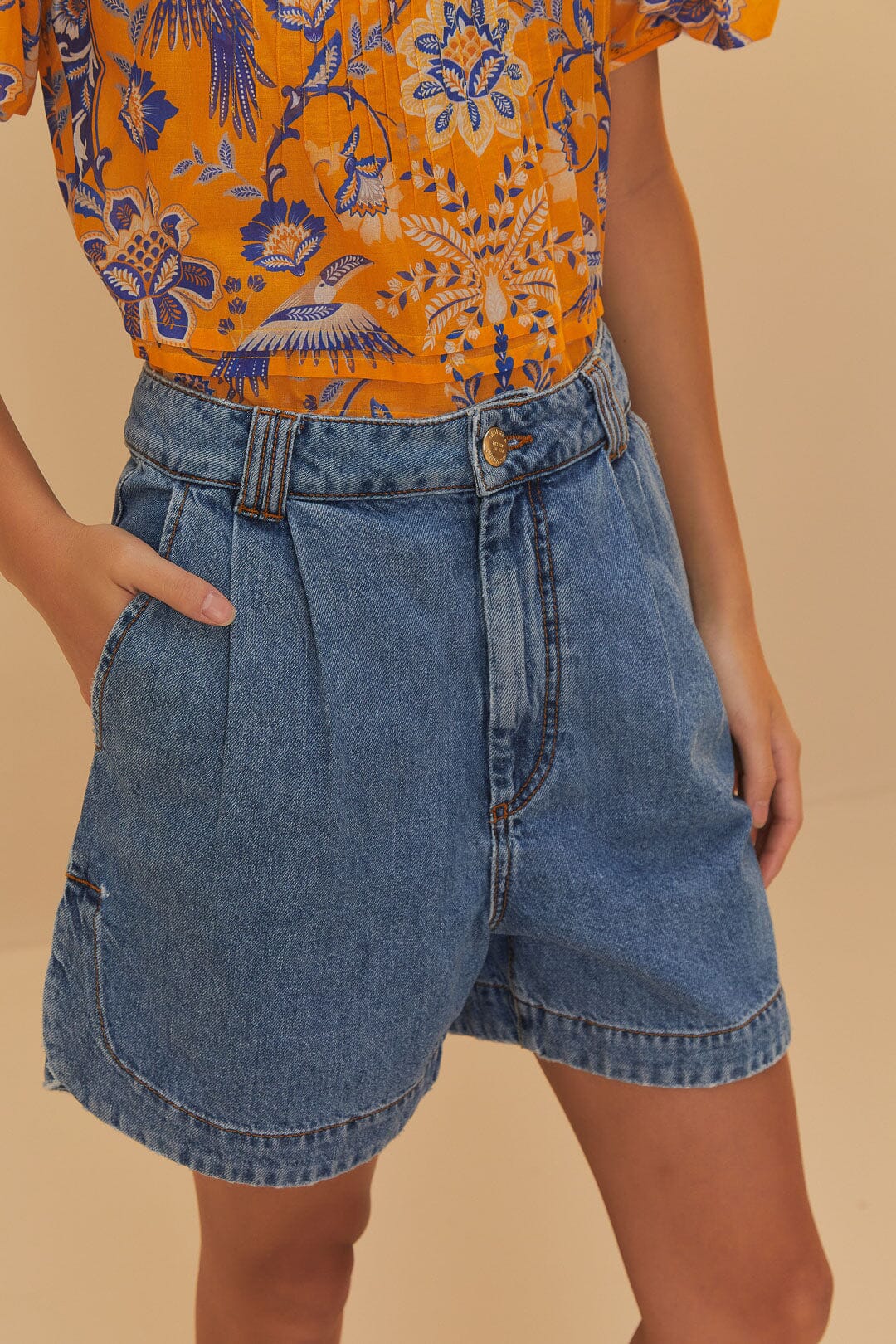 FARM Rio Denim Pleated Shorts