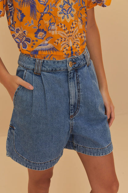 FARM Rio Denim Pleated Shorts