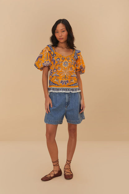 FARM Rio Denim Pleated Shorts