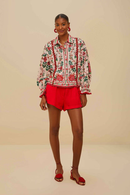 FARM Rio Red Wavy Pockets Euroflax™ Premium Linen Shorts