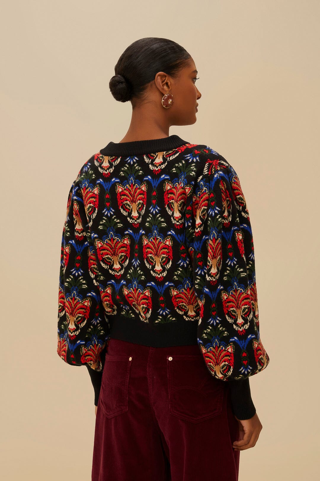 FARM Rio Black Boho Panther Cardigan