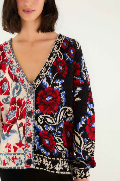 FARM Rio Black Mixed Valentina V Neck Knit Cardigan | FARM Rio