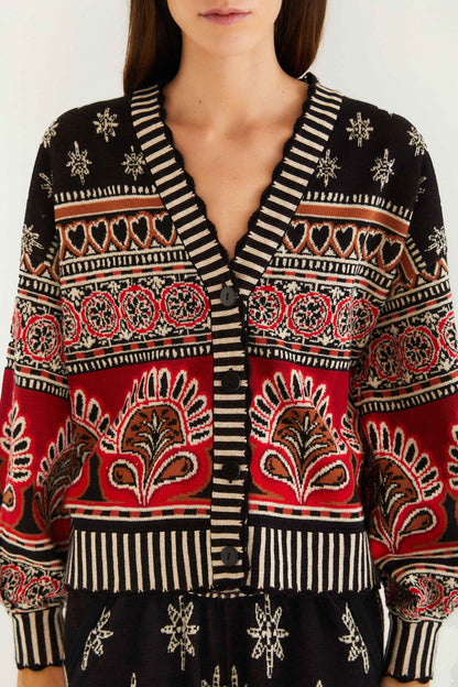 FARM Rio Black Ainika Love Coconut Groove Knit Cardigan | FARM Rio