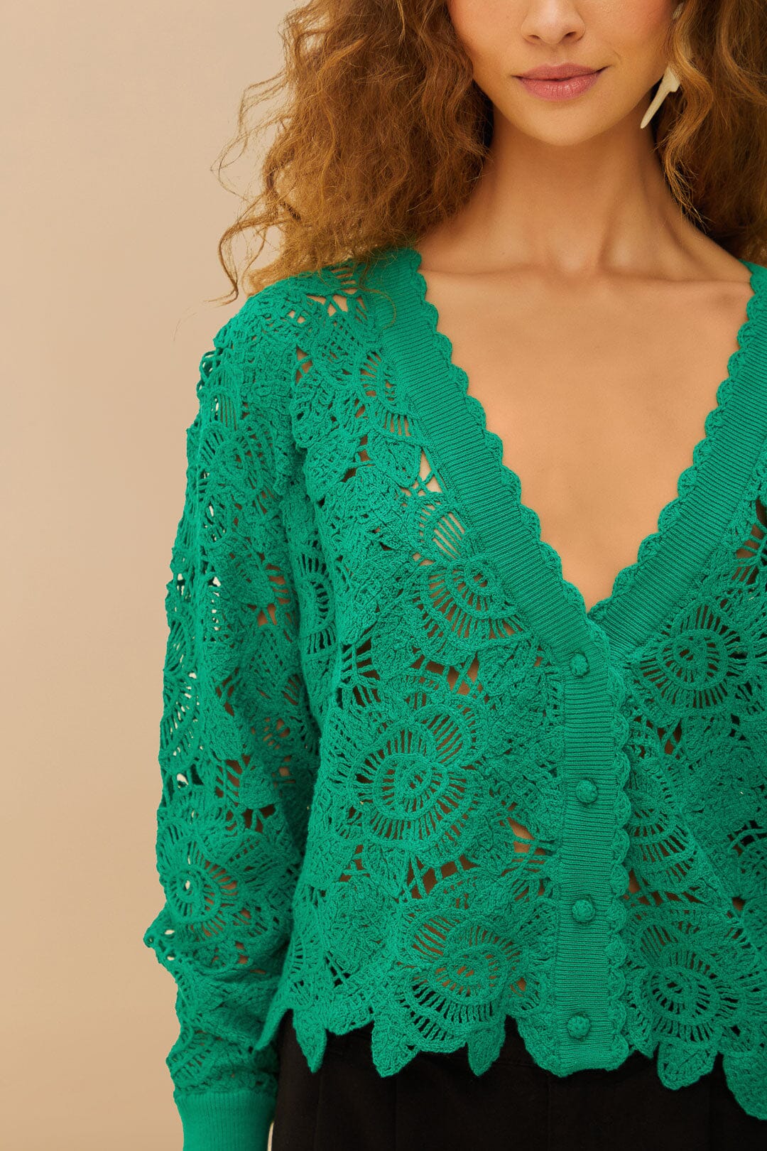 FARM Rio Green Flower Crochet Cardigan